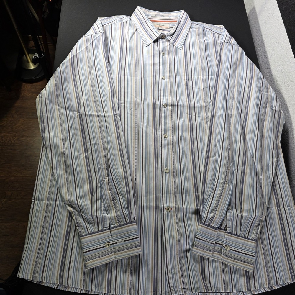 Faconnable Jeans Shirt Mens XL‎ Blue Striped Long Sleeve Button Up *read